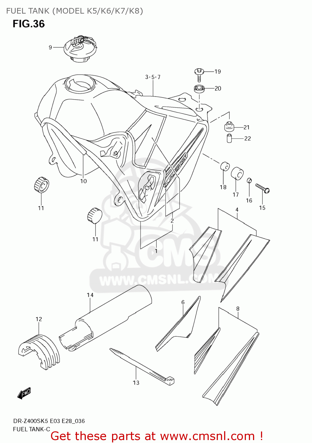 FUEL TANK (MODEL K5/K6/K7/K8) DR-Z400S 2008 (K8) USA (E03) DRZ400S DR Z400S