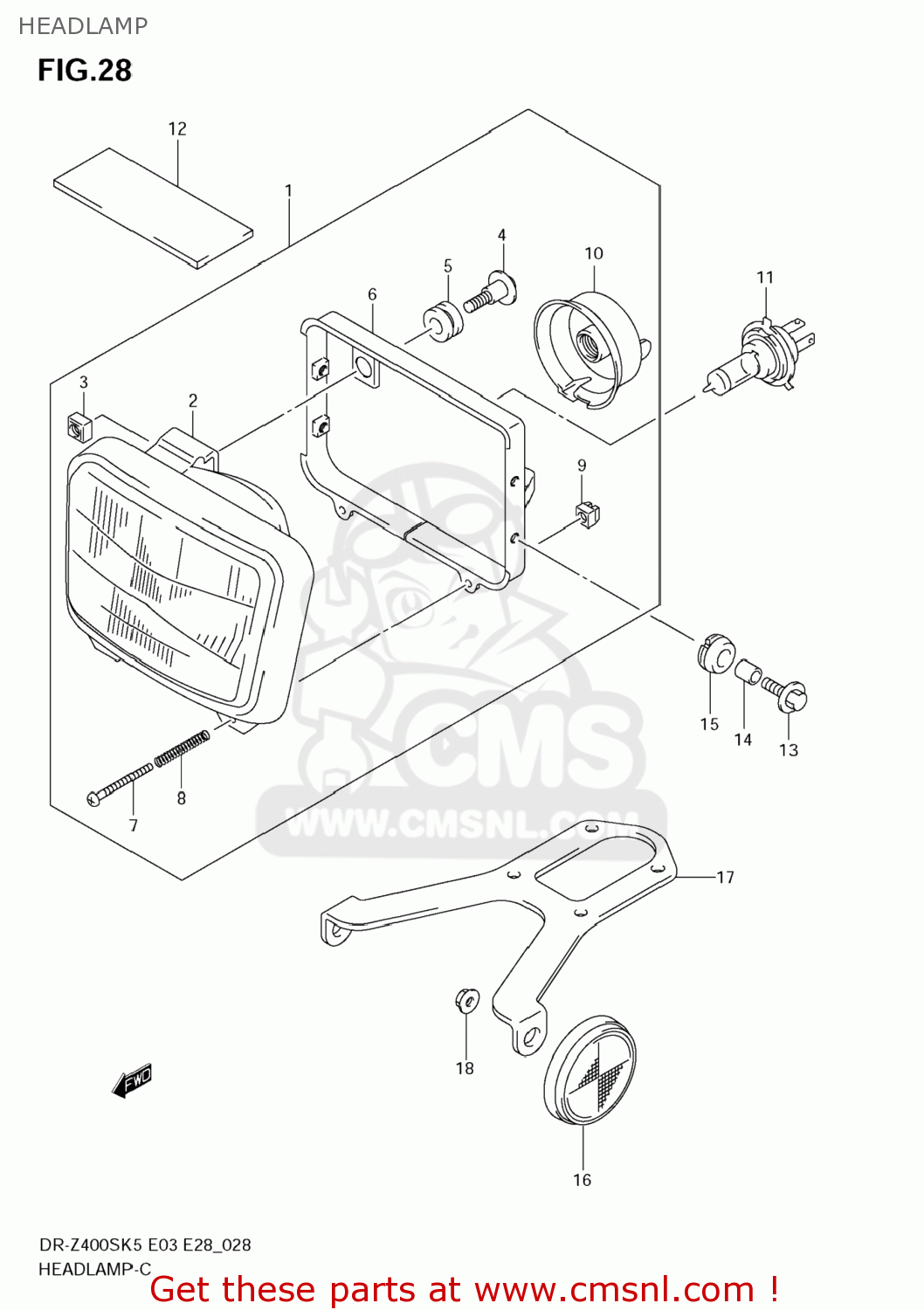 HEADLAMP DR-Z400S 2008 (K8) USA (E03) DRZ400S DR Z400S