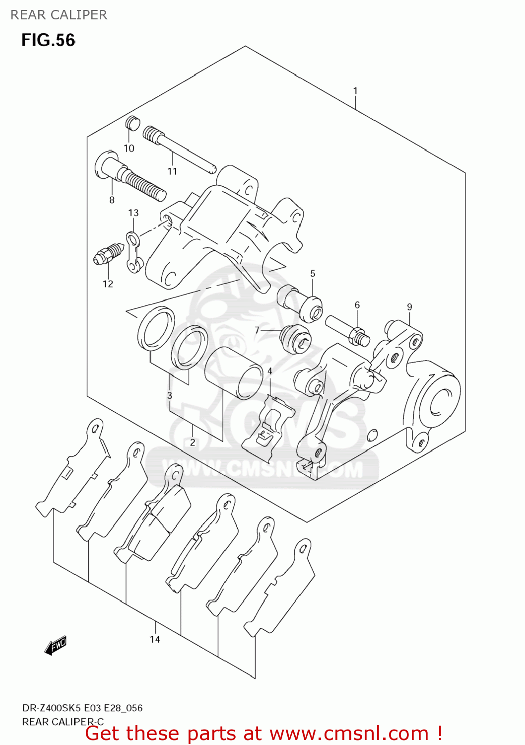 REAR CALIPER DR-Z400S 2008 (K8) USA (E03) DRZ400S DR Z400S