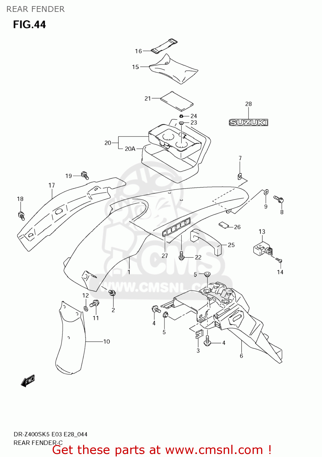 REAR FENDER DR-Z400S 2008 (K8) USA (E03) DRZ400S DR Z400S
