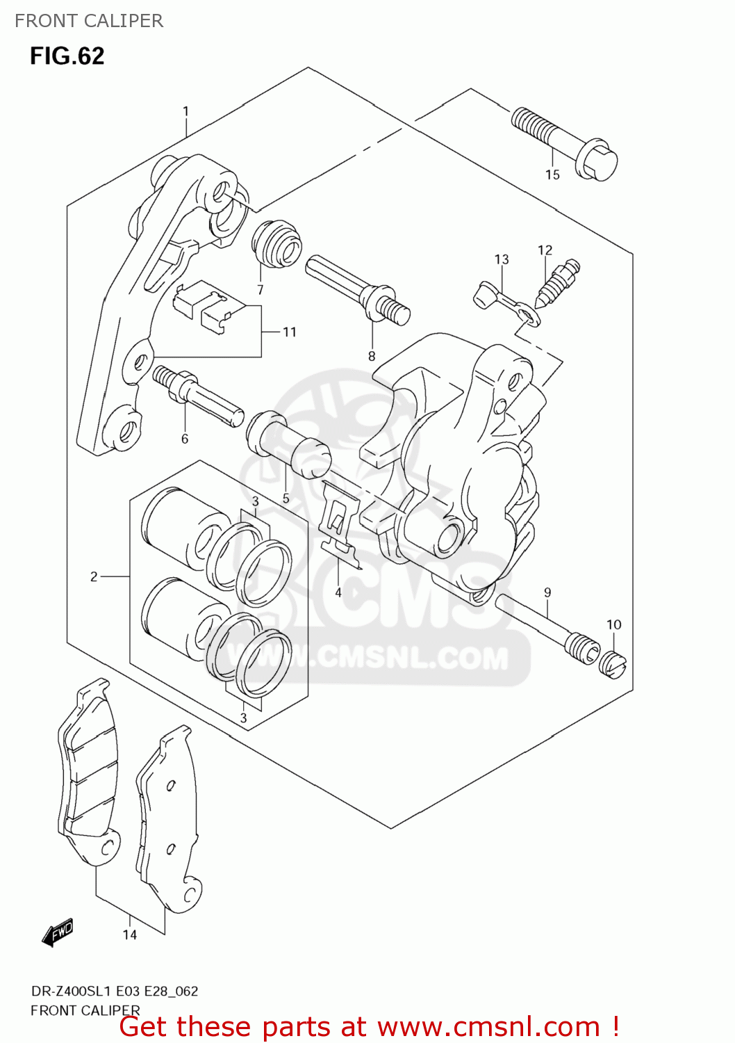 FRONT CALIPER DR-Z400S 2011 (L1) USA (E03) DRZ400S DR Z400S