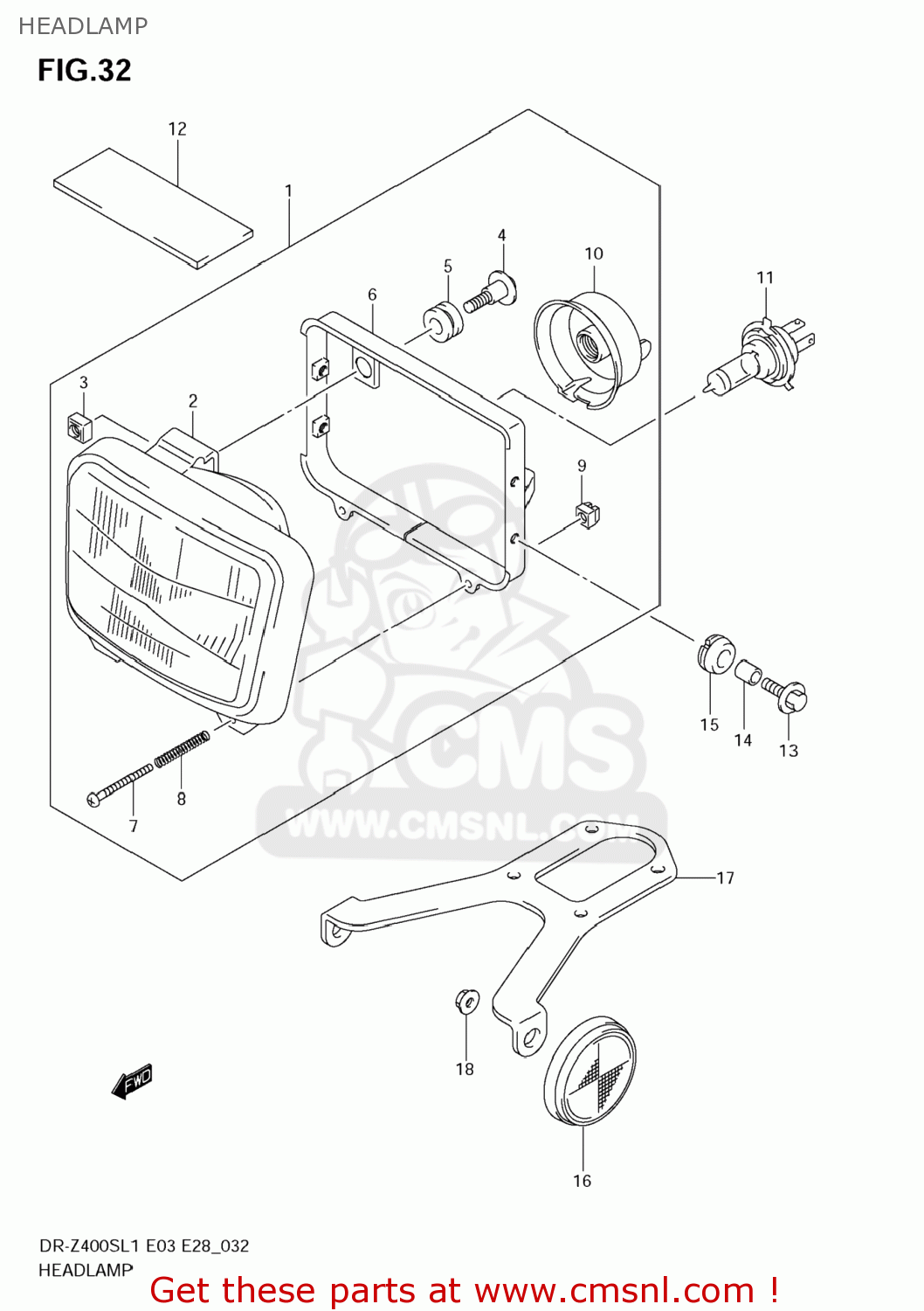 HEADLAMP DR-Z400S 2011 (L1) USA (E03) DRZ400S DR Z400S
