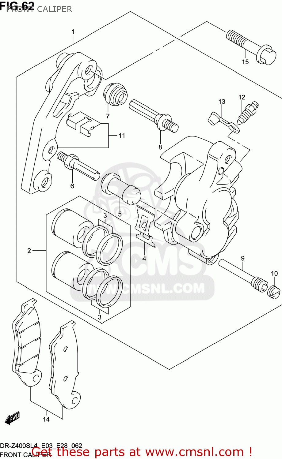 FRONT CALIPER DR-Z400S 2014 (L4) USA (E03) DRZ400S DR Z400S