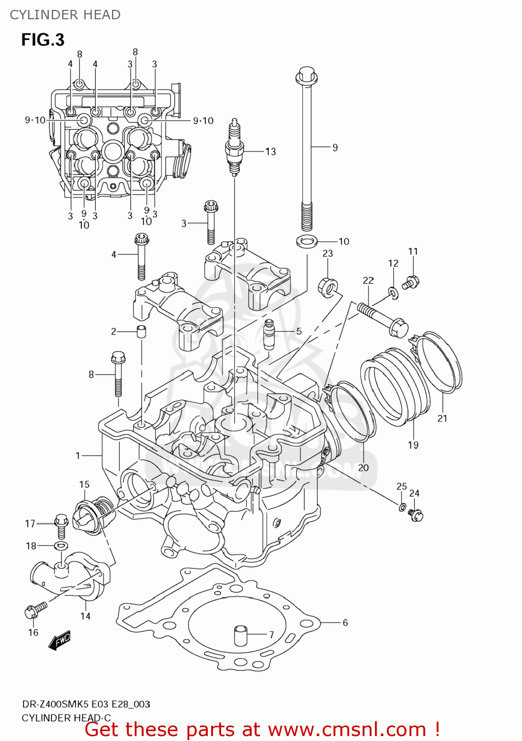 Suzuki DRZ400SM 2005 (K5) USA (E03) DRZ400SM DR Z400SM CYLINDER HEAD
