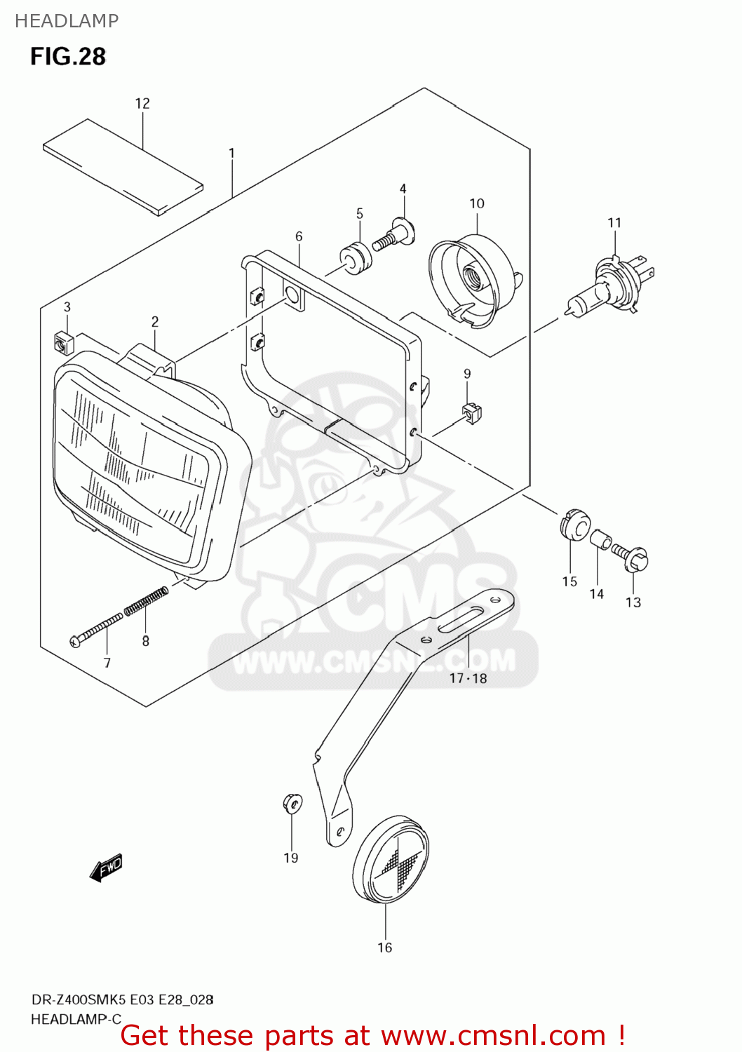HEADLAMP DR-Z400SM 2005 (K5) USA (E03) DRZ400SM DR Z400SM