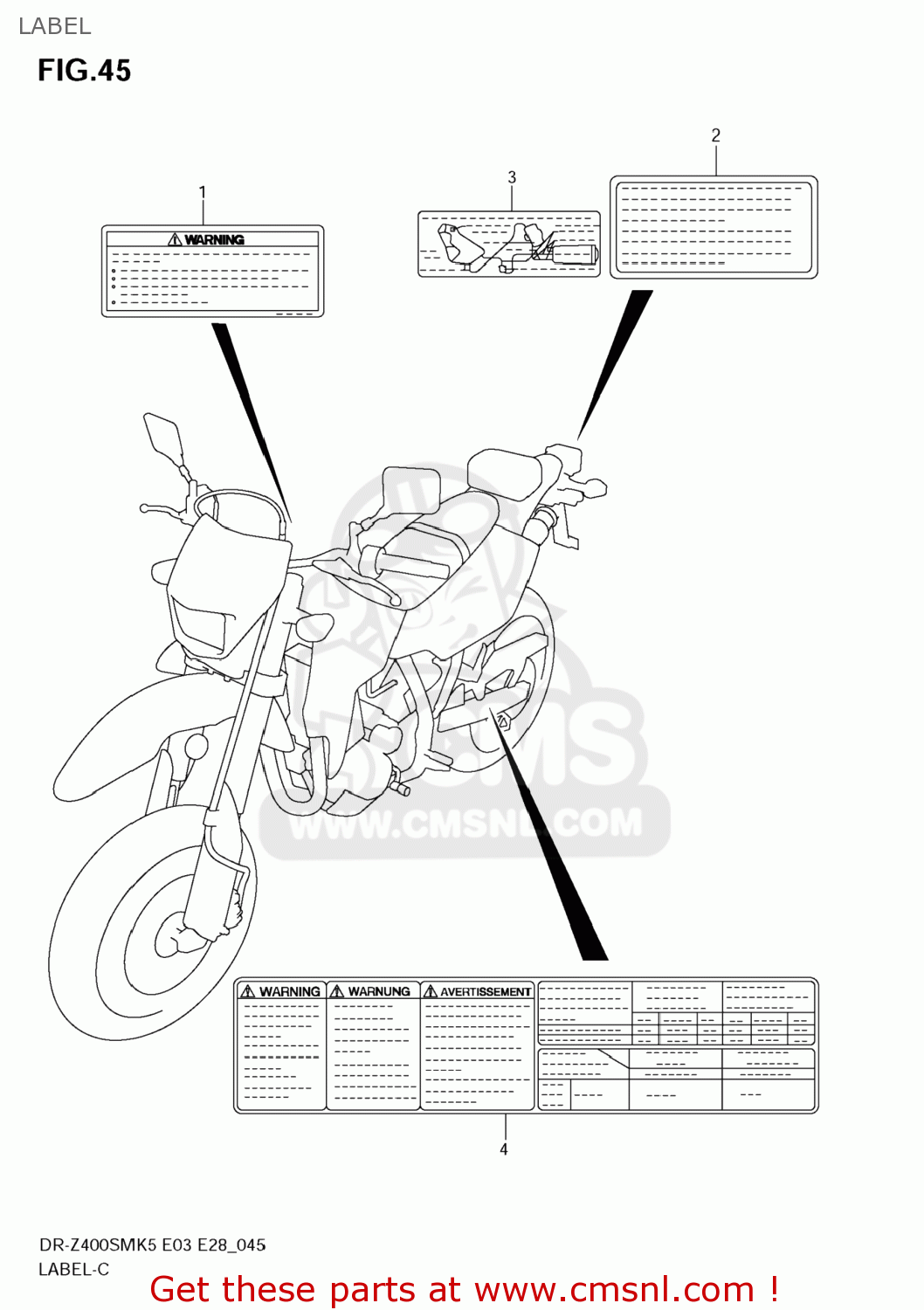 LABEL DR-Z400SM 2005 (K5) USA (E03) DRZ400SM DR Z400SM