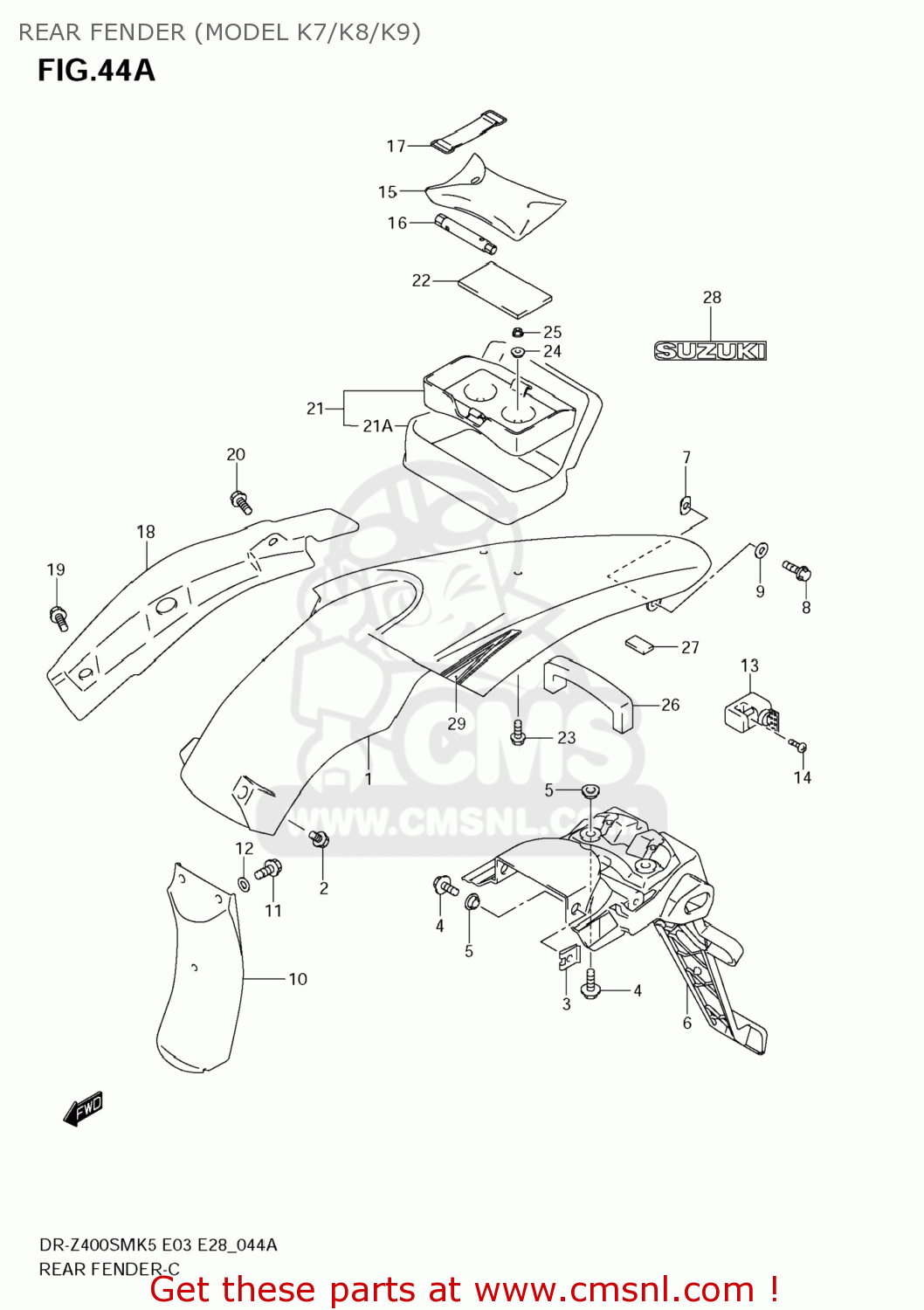 REAR FENDER (MODEL K7/K8/K9) DR-Z400SM 2006 (K6) USA (E03) DRZ400SM DR Z400SM