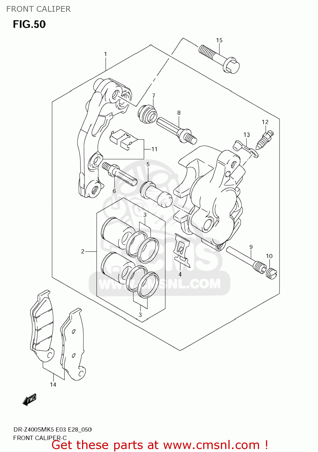 FRONT CALIPER DR-Z400SM 2007 (K7) USA (E03) DRZ400SM DR Z400SM