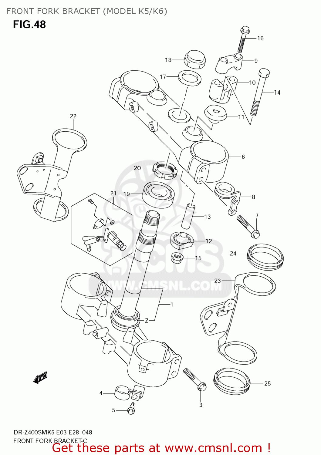 FRONT FORK BRACKET (MODEL K5/K6) DR-Z400SM 2007 (K7) USA (E03) DRZ400SM DR Z400SM