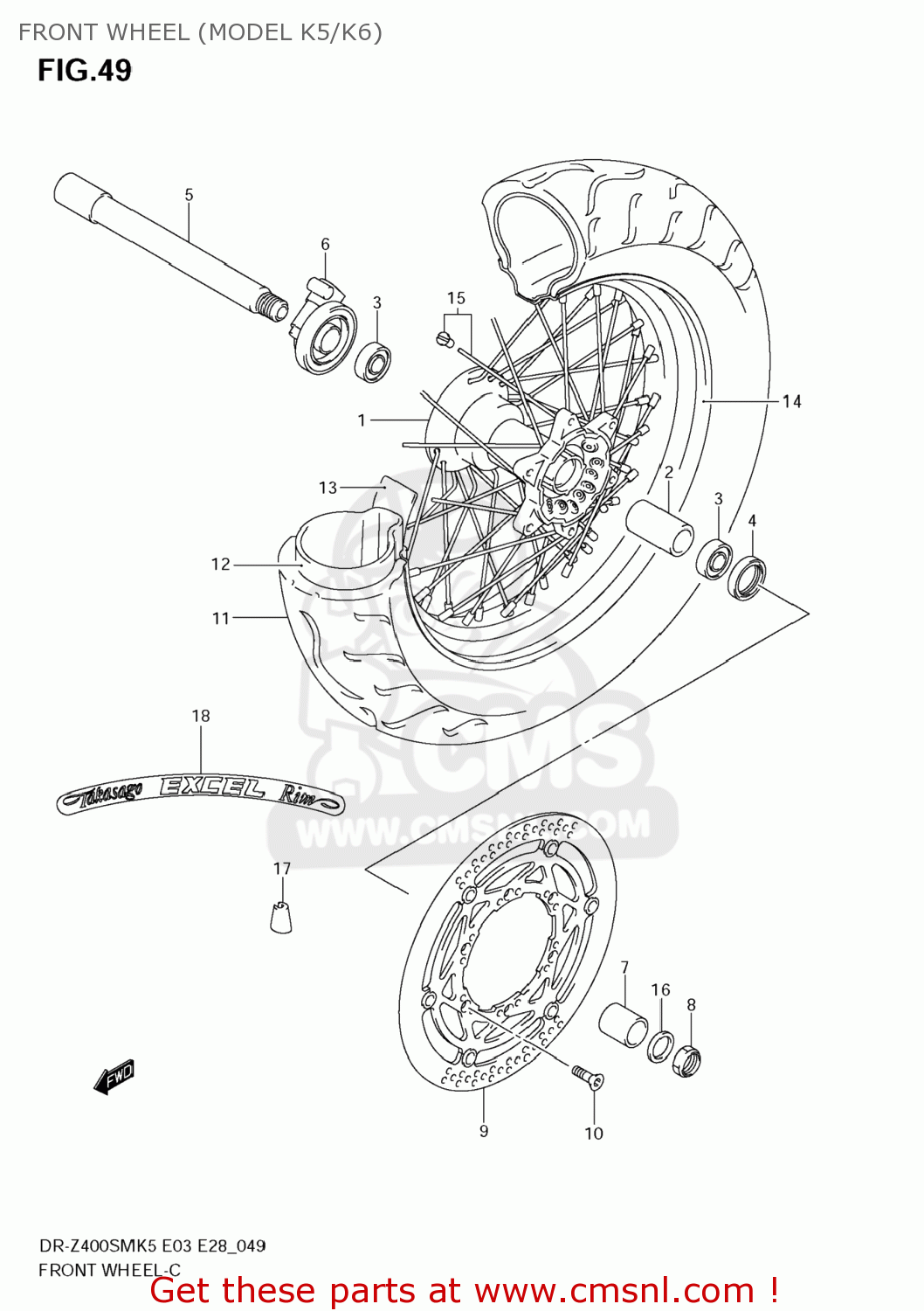 FRONT WHEEL (MODEL K5/K6) DR-Z400SM 2007 (K7) USA (E03) DRZ400SM DR Z400SM