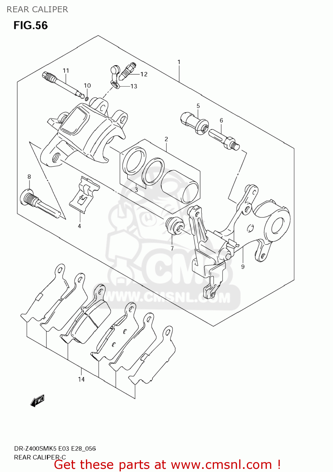 REAR CALIPER DR-Z400SM 2007 (K7) USA (E03) DRZ400SM DR Z400SM