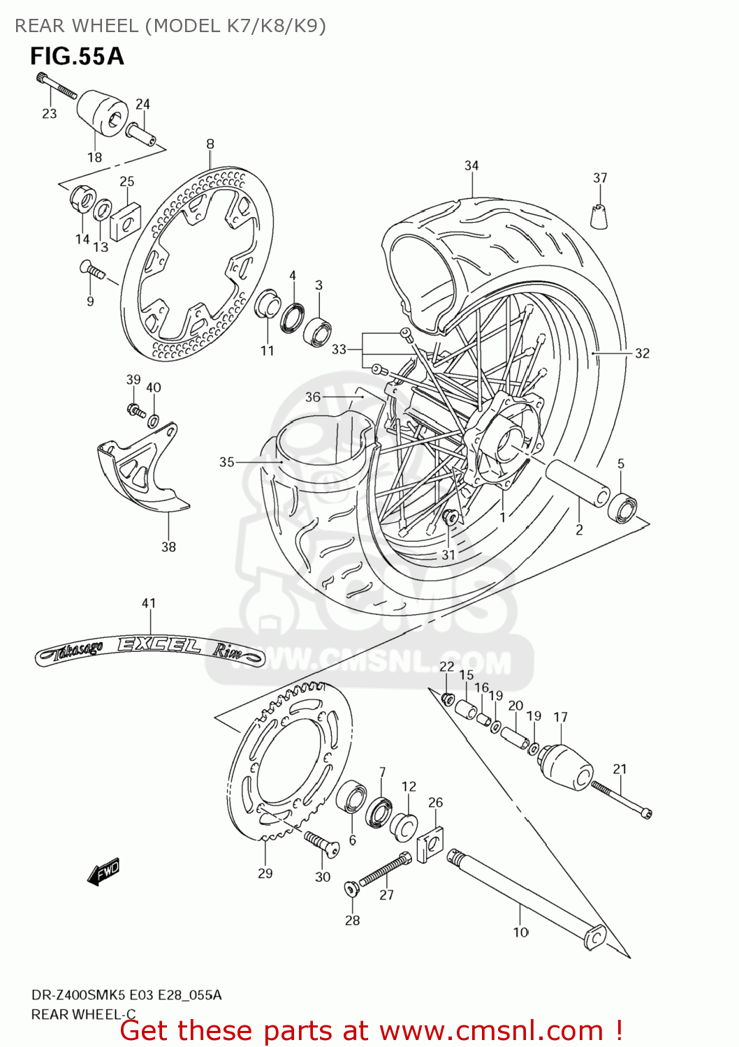 REAR WHEEL (MODEL K7/K8/K9) DR-Z400SM 2007 (K7) USA (E03) DRZ400SM DR Z400SM
