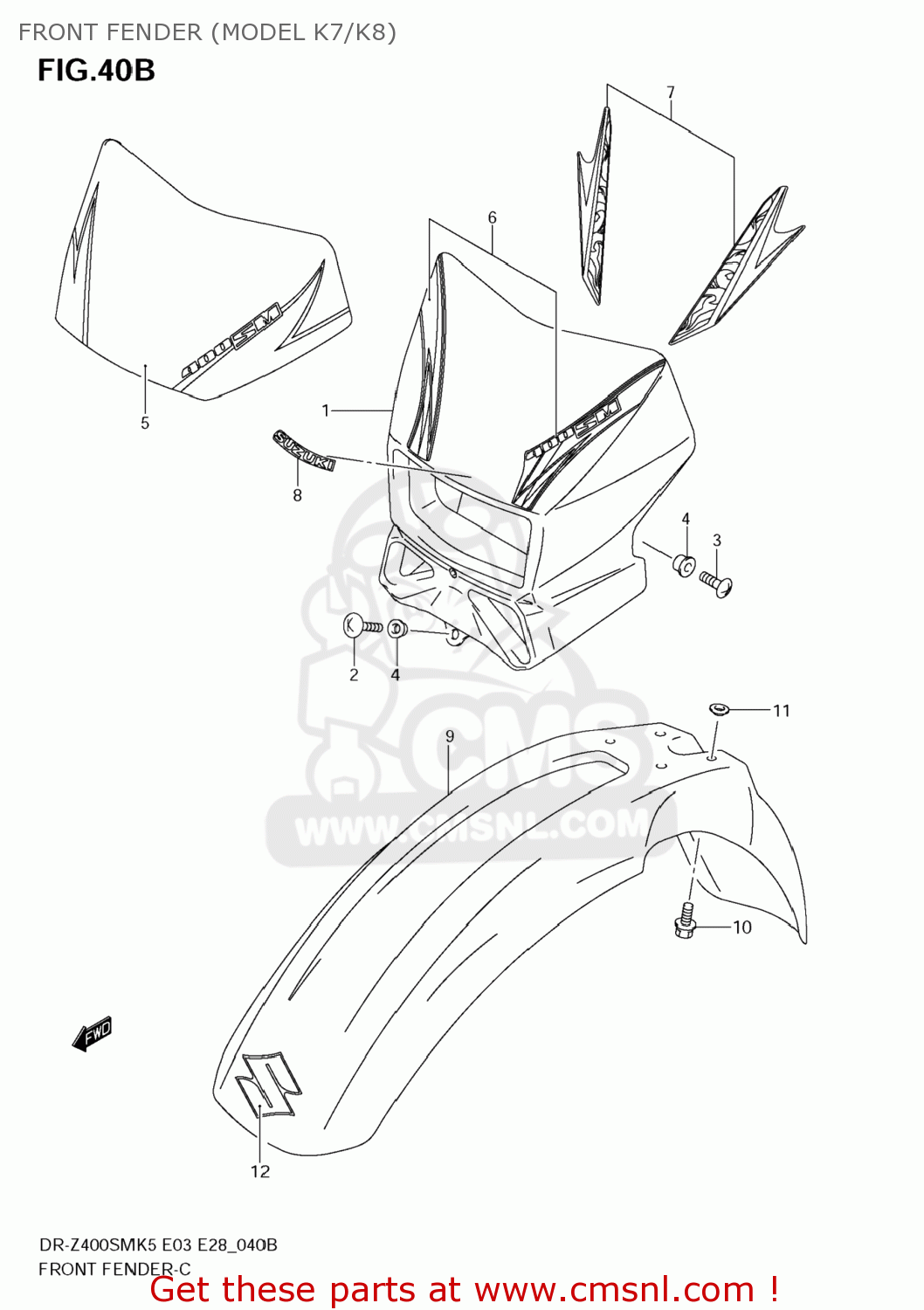 FRONT FENDER (MODEL K7/K8) DR-Z400SM 2008 (K8) USA (E03) DRZ400SM DR Z400SM