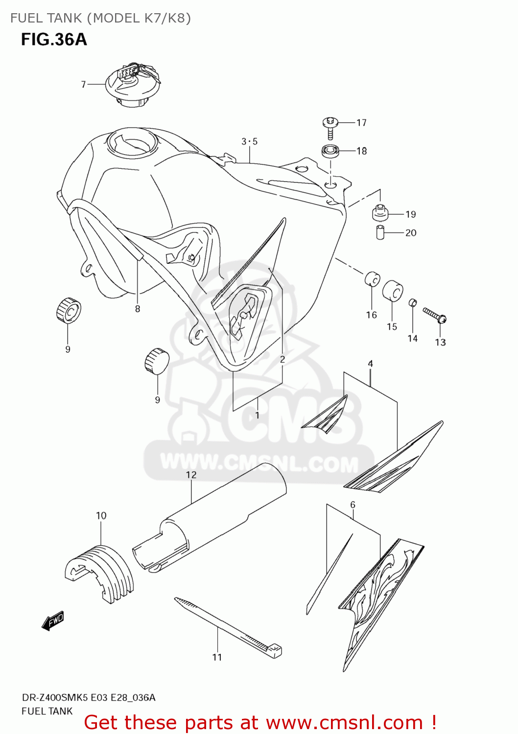 FUEL TANK (MODEL K7/K8) DR-Z400SM 2008 (K8) USA (E03) DRZ400SM DR Z400SM