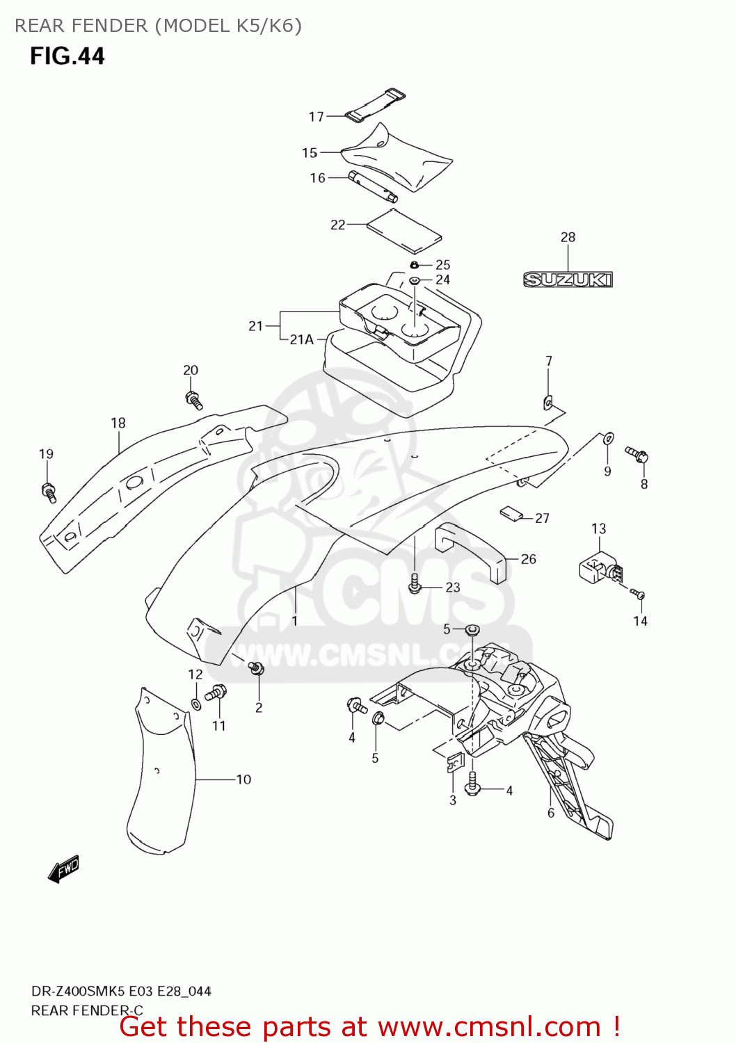 REAR FENDER (MODEL K5/K6) DR-Z400SM 2008 (K8) USA (E03) DRZ400SM DR Z400SM