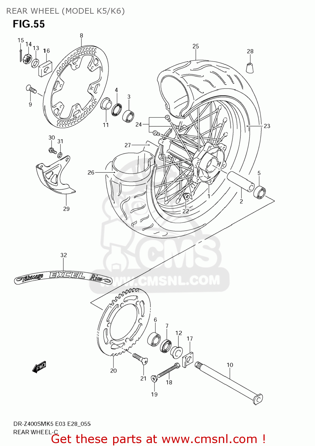 REAR WHEEL (MODEL K5/K6) DR-Z400SM 2008 (K8) USA (E03) DRZ400SM DR Z400SM
