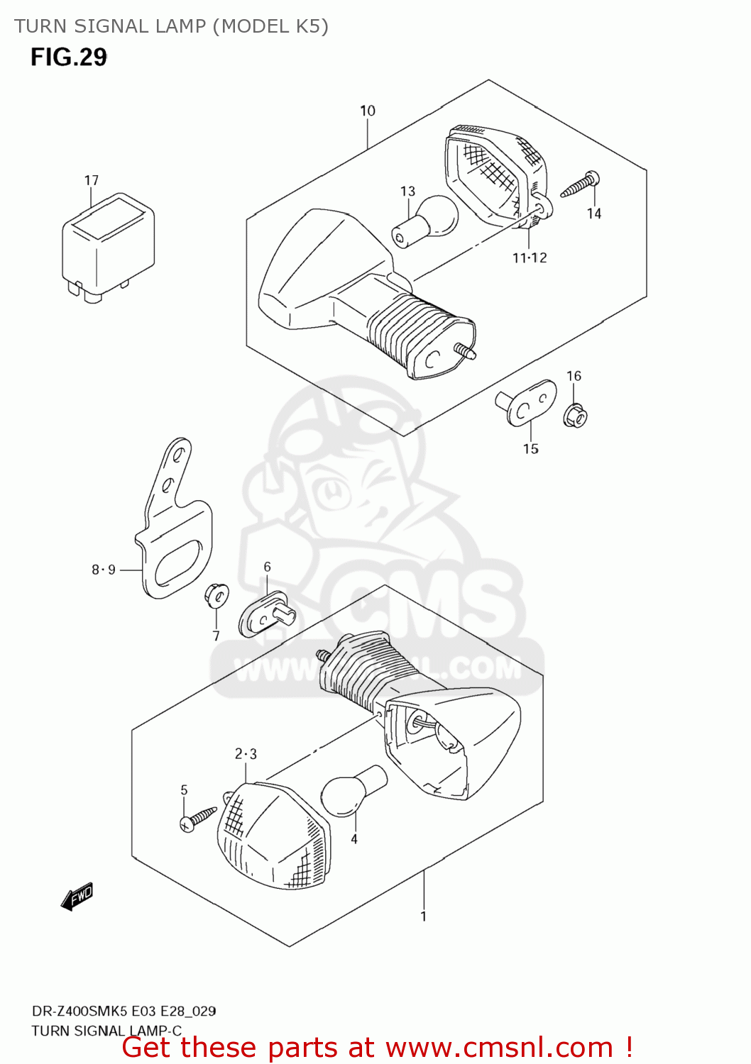 TURN SIGNAL LAMP (MODEL K5) DR-Z400SM 2008 (K8) USA (E03) DRZ400SM DR Z400SM