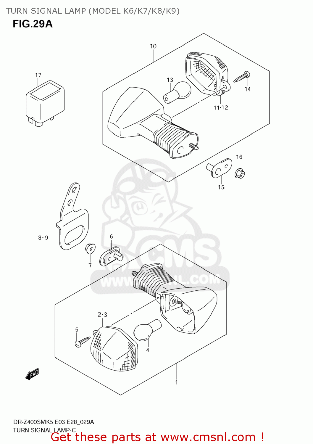 TURN SIGNAL LAMP (MODEL K6/K7/K8/K9) DR-Z400SM 2008 (K8) USA (E03) DRZ400SM DR Z400SM