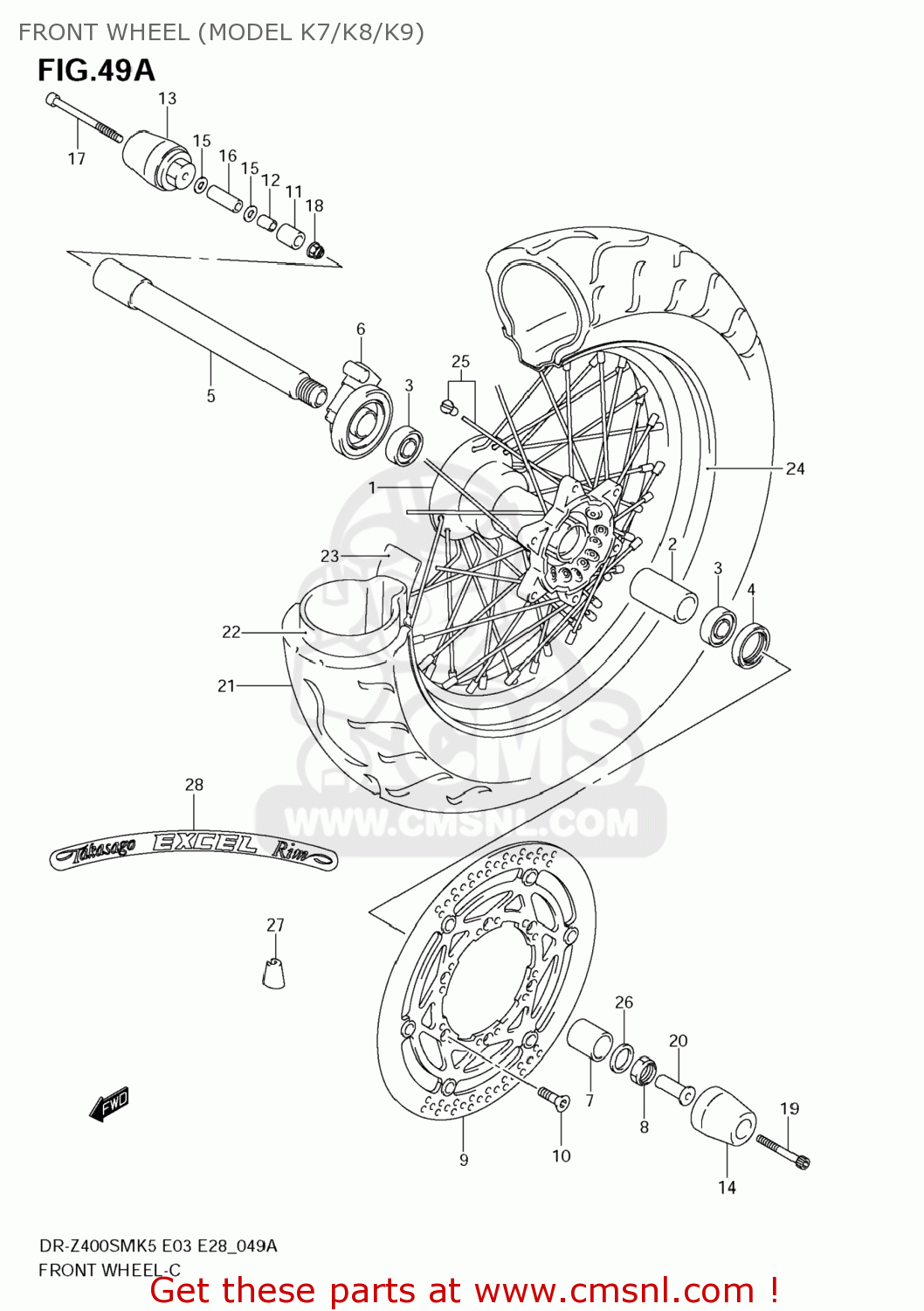 FRONT WHEEL (MODEL K7/K8/K9) DR-Z400SM 2009 (K9) USA (E03) DRZ400SM DR Z400SM