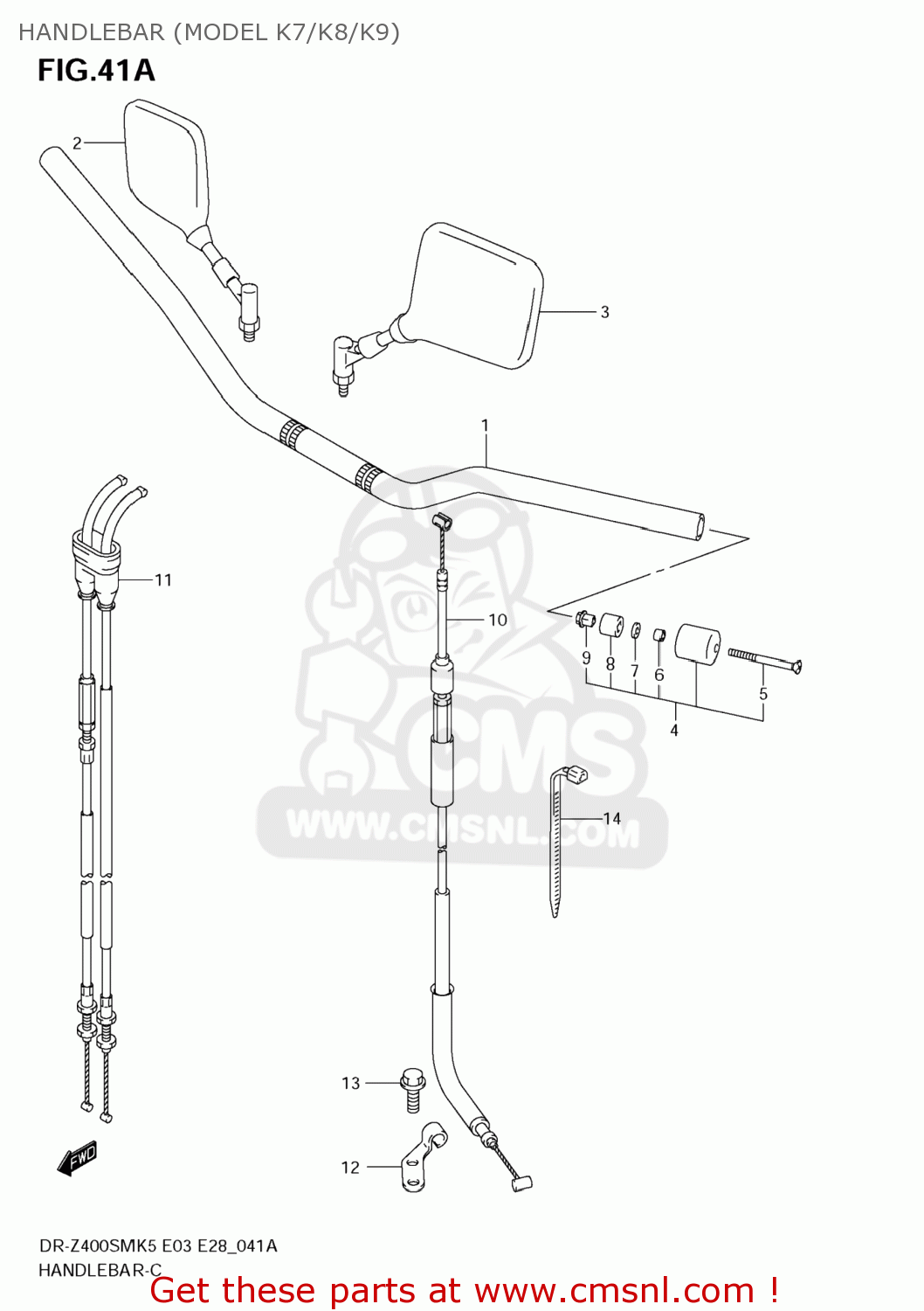 HANDLEBAR (MODEL K7/K8/K9) DR-Z400SM 2009 (K9) USA (E03) DRZ400SM DR Z400SM
