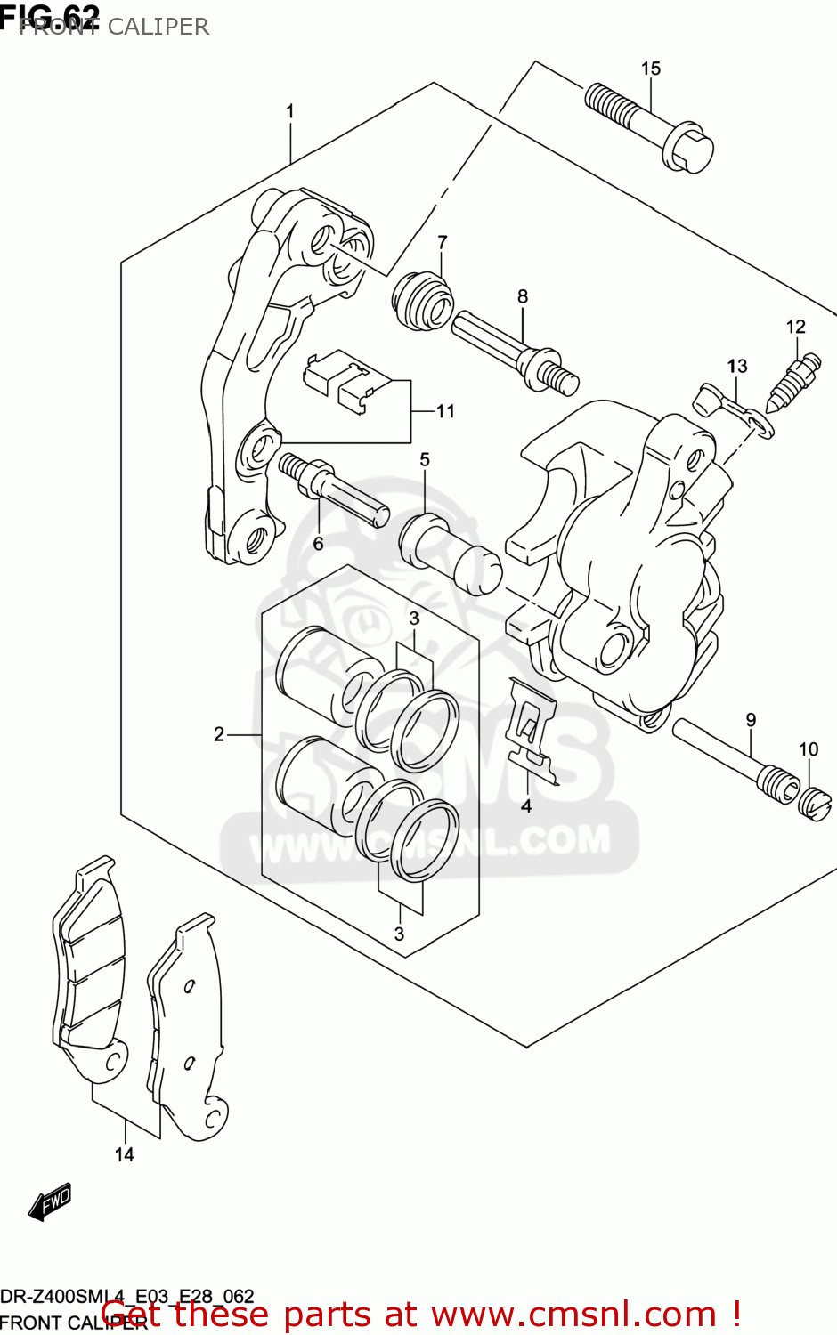 FRONT CALIPER DR-Z400SM 2014 (L4) USA (E03) DRZ400SM DR Z400SM