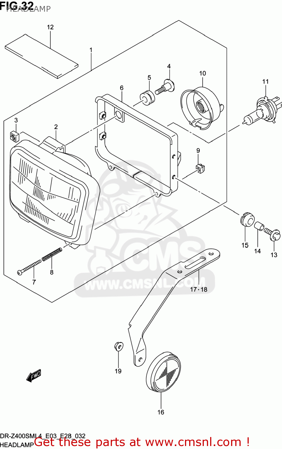 HEADLAMP DR-Z400SM 2014 (L4) USA (E03) DRZ400SM DR Z400SM