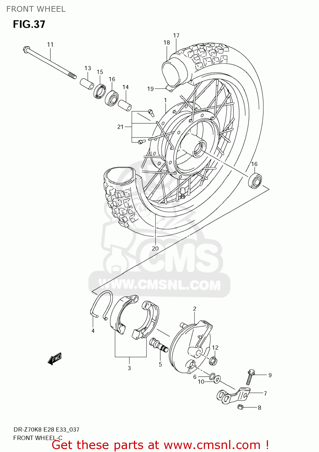 FRONT WHEEL DR-Z70 2009 (K9) USA (E03) DRZ70 DR Z70