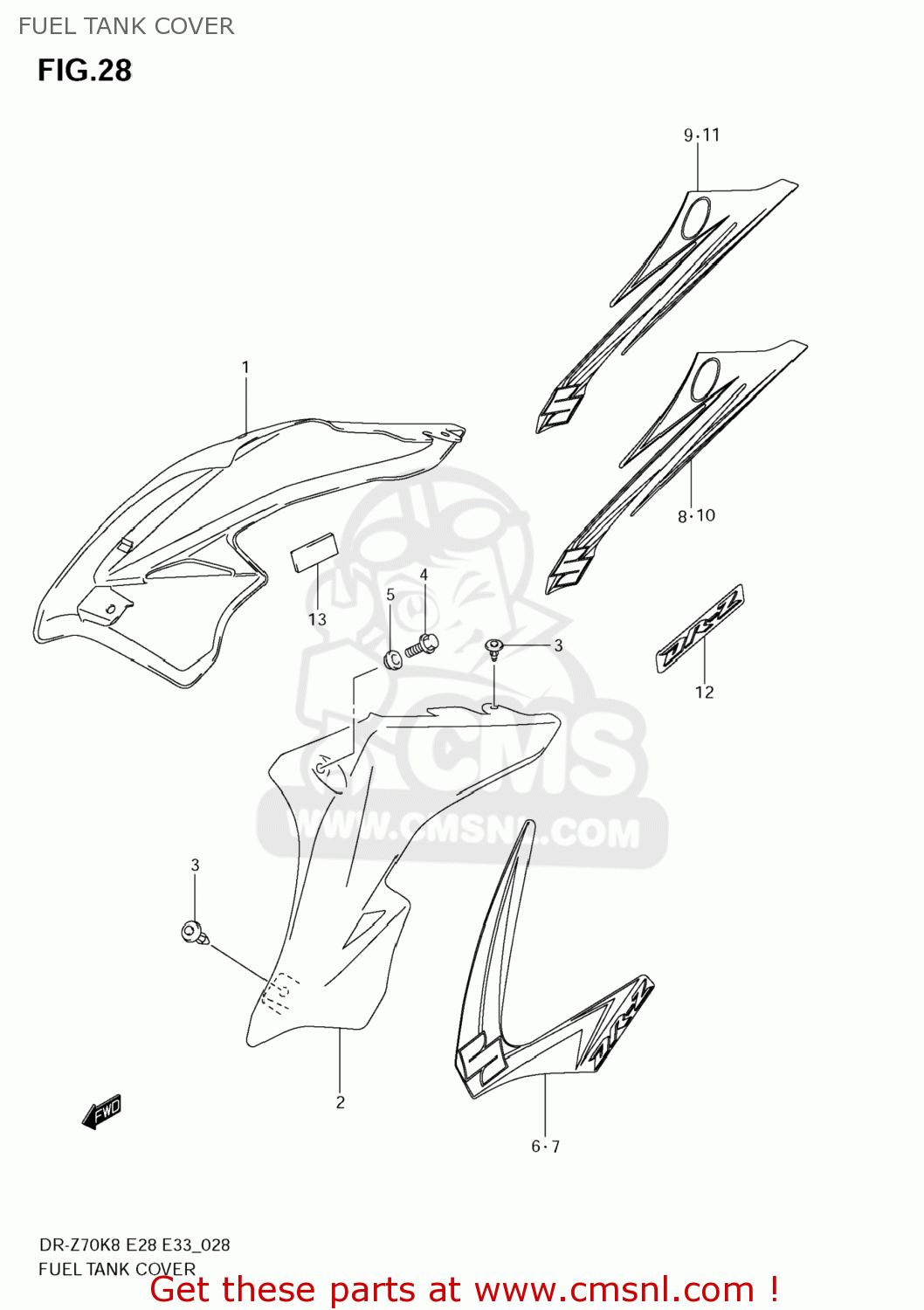 FUEL TANK COVER DR-Z70 2009 (K9) USA (E03) DRZ70 DR Z70