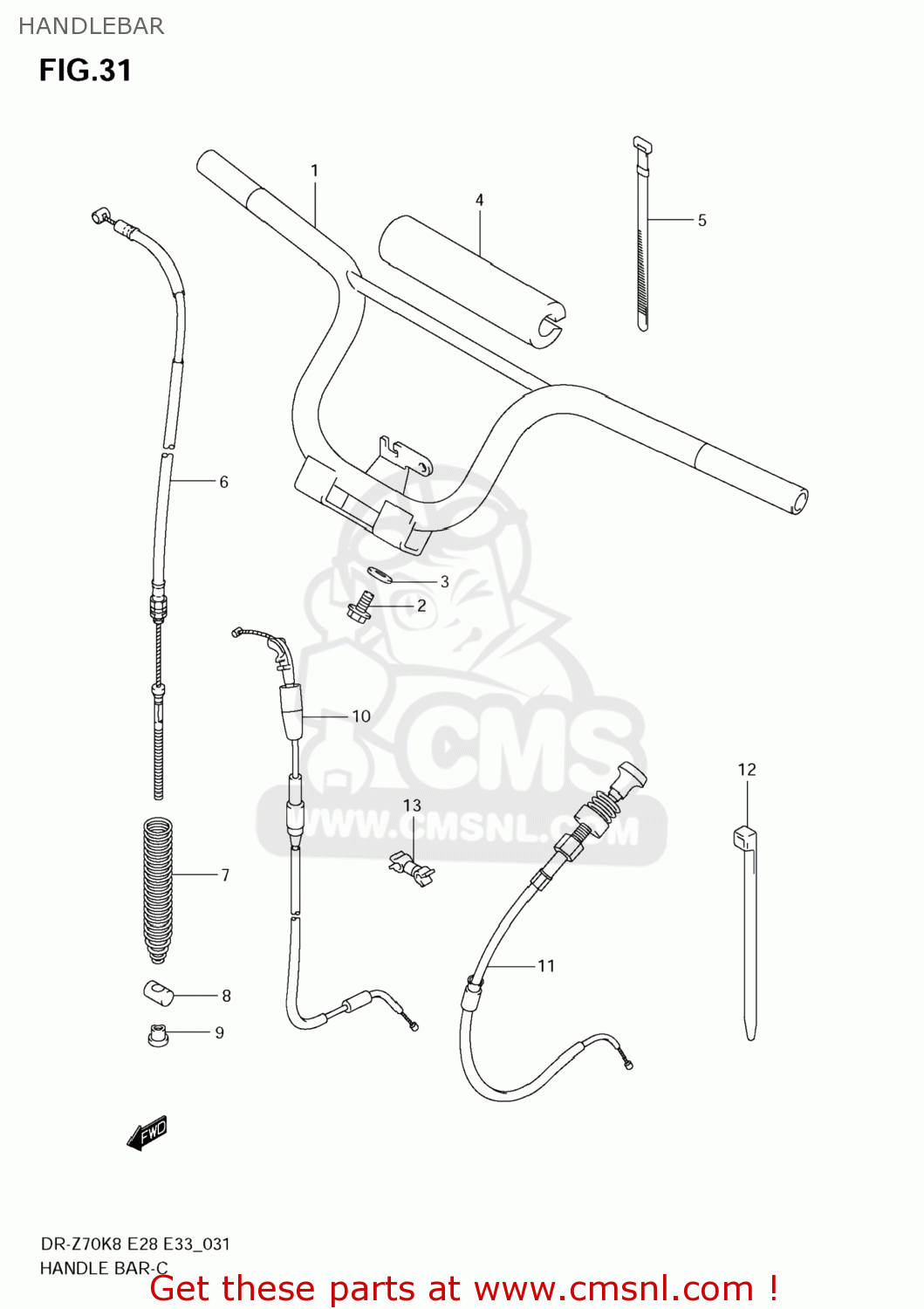 HANDLEBAR DR-Z70 2009 (K9) USA (E03) DRZ70 DR Z70