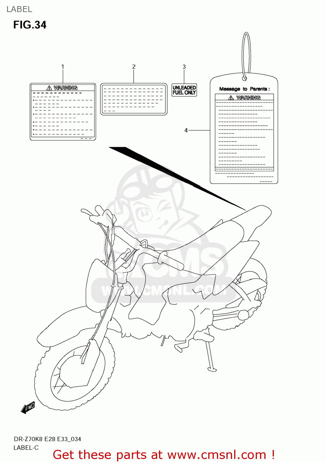 LABEL DR-Z70 2009 (K9) USA (E03) DRZ70 DR Z70