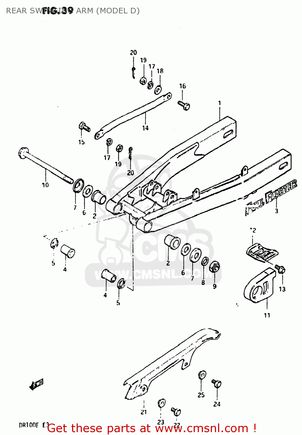 REAR SWINGING ARM (MODEL D) DR100 1984 (E) USA (E03)