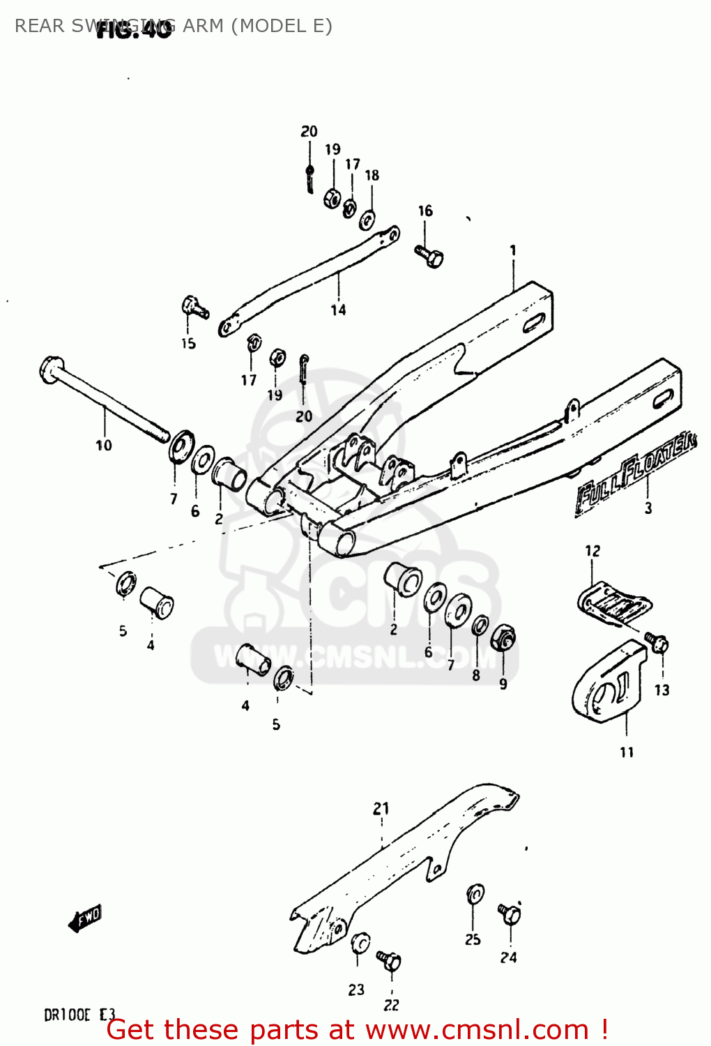 REAR SWINGING ARM (MODEL E) DR100 1984 (E) USA (E03)