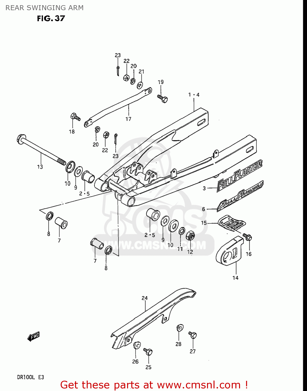 REAR SWINGING ARM DR100 1987 (H) USA (E03)