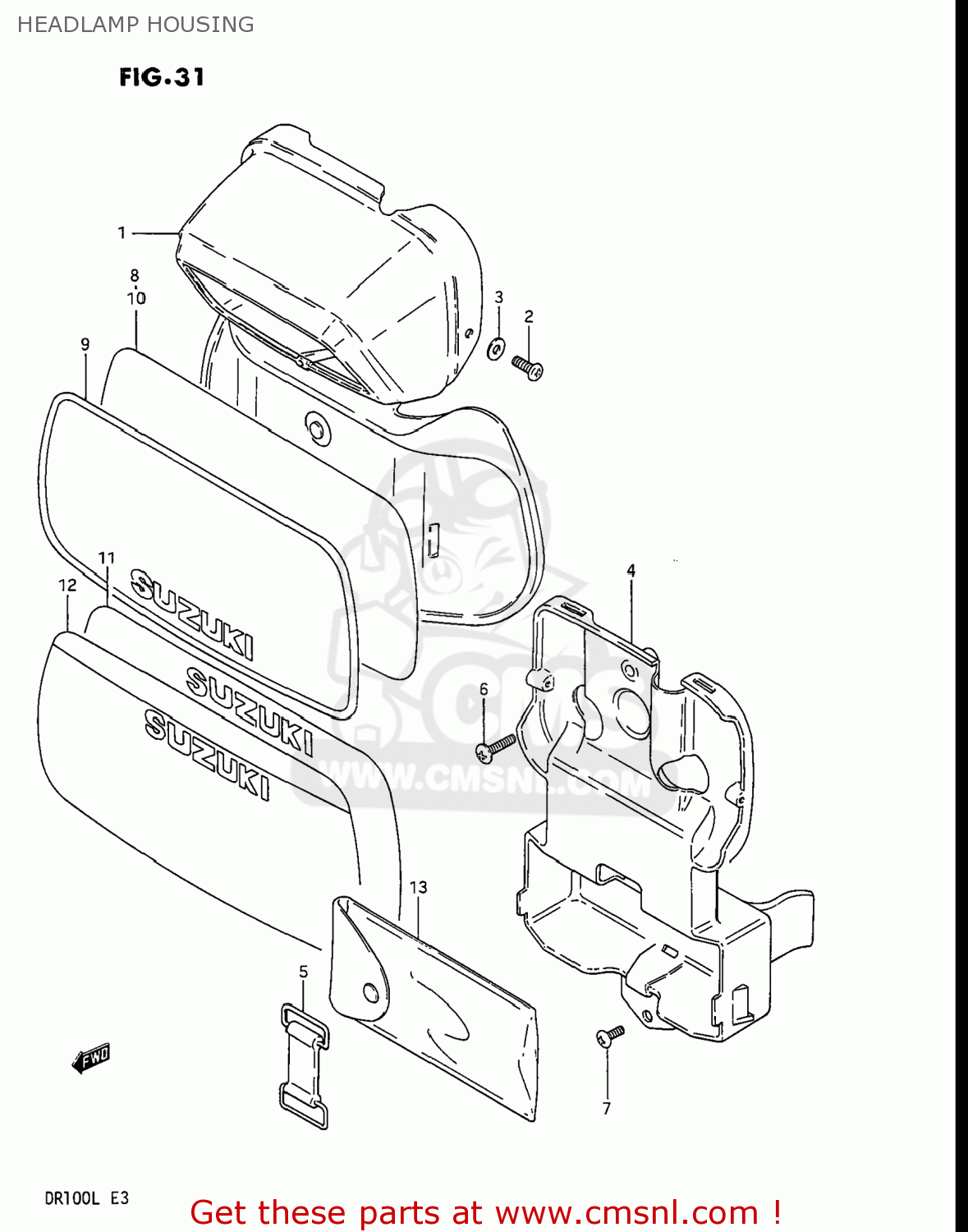 HEADLAMP HOUSING DR100 1989 (K) USA (E03)