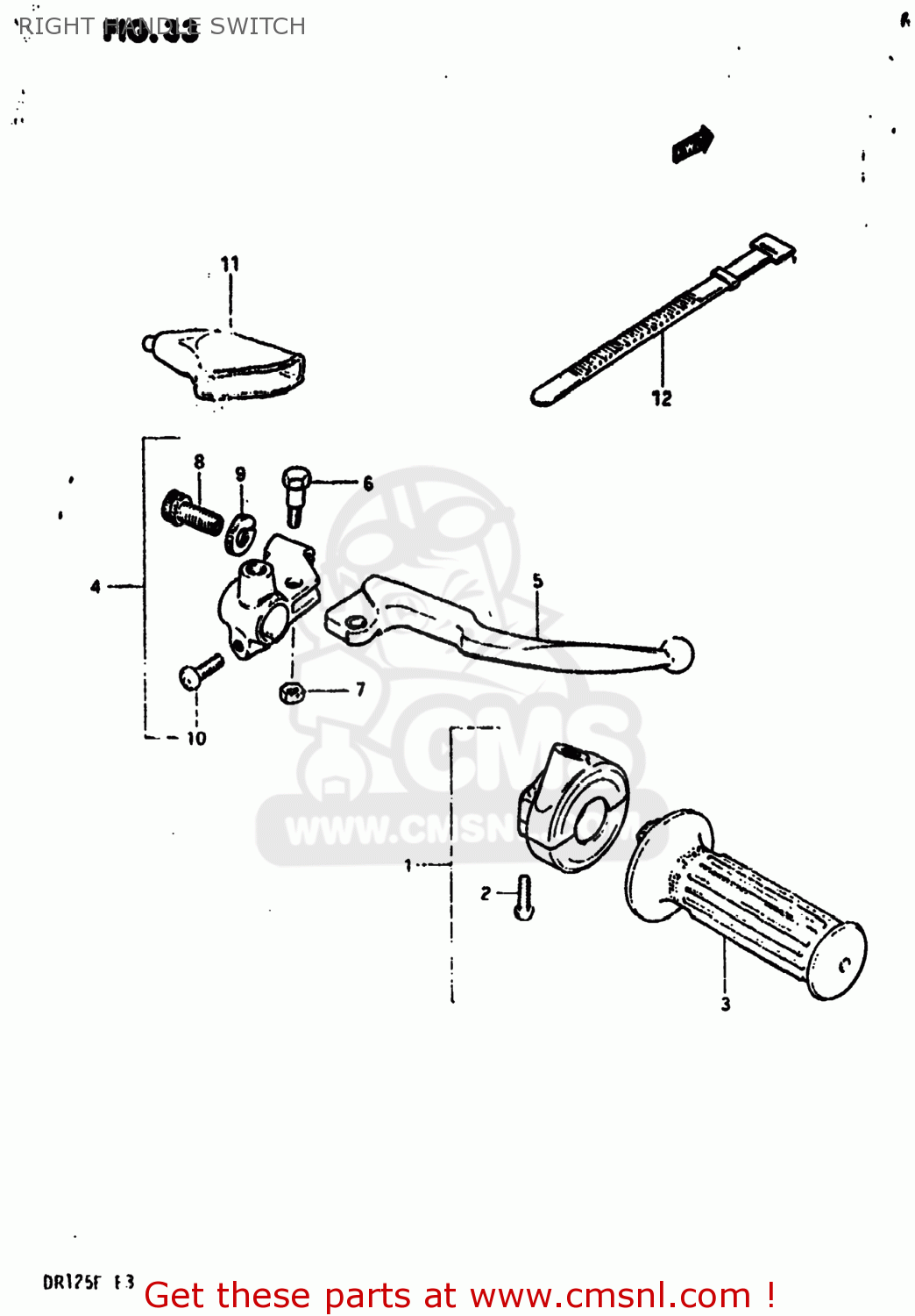 RIGHT HANDLE SWITCH DR125 1984 (E) USA (E03)