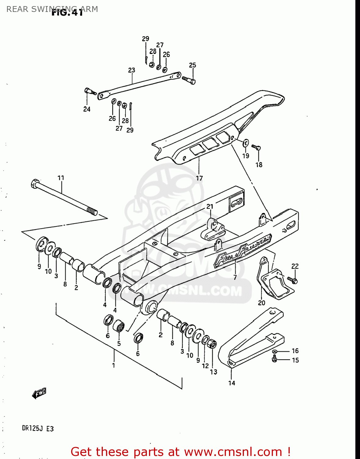 REAR SWINGING ARM DR125 1988 (J) USA (E03)