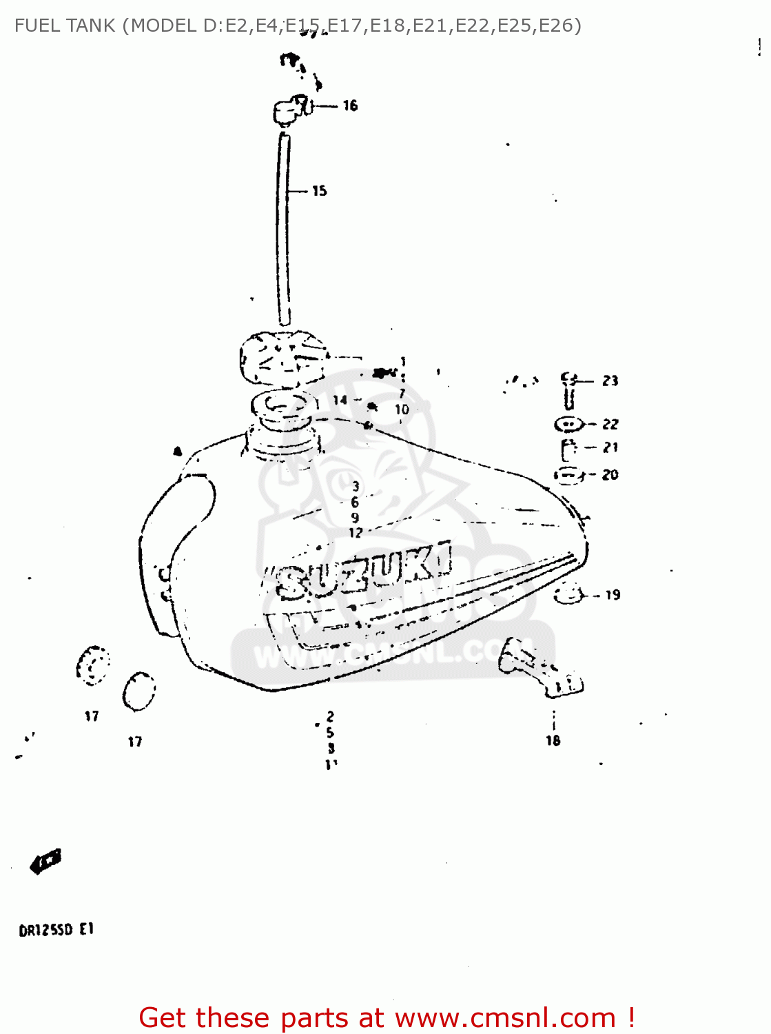 FUEL TANK (MODEL D:E2,E4,E15,E17,E18,E21,E22,E25,E26) DR125S 1983 (D)