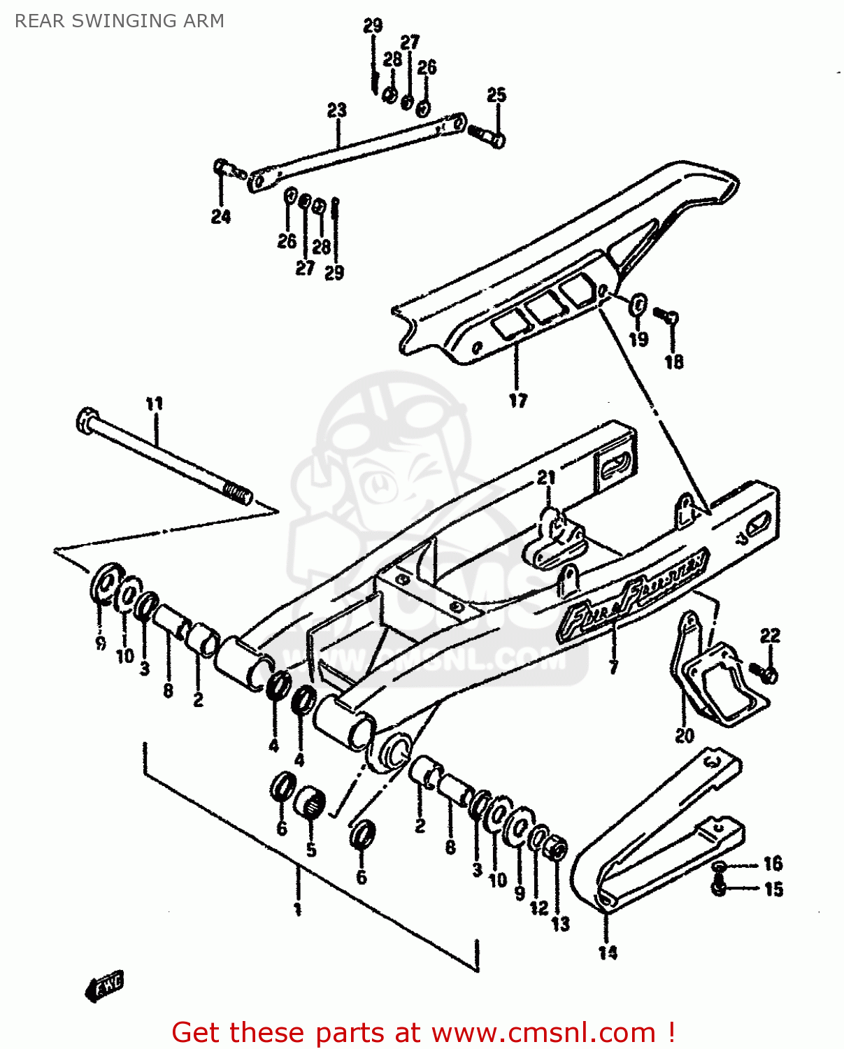 REAR SWINGING ARM DR125S 1985 (F) (E01 E02 E04 E18 E24)