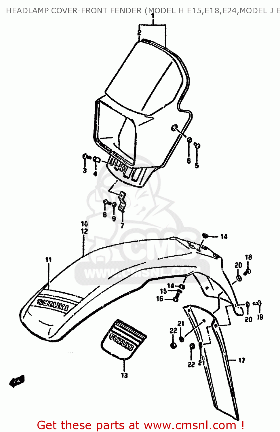 HEADLAMP COVER-FRONT FENDER (MODEL H E15,E18,E24,MODEL J E15 DR125S 1987 (H) (E01 E02 E04 E15 E18 E21 E24)