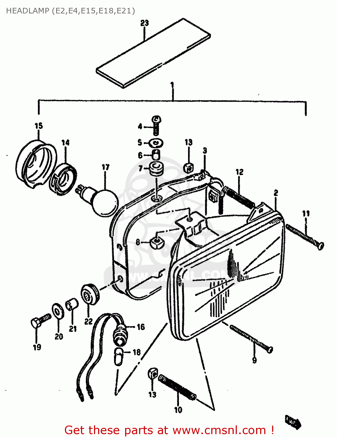 HEADLAMP (E2,E4,E15,E18,E21) DR125S 1988 (J) UNITED KINGDOM FRANCE FINLAND (E02 E04 E15)