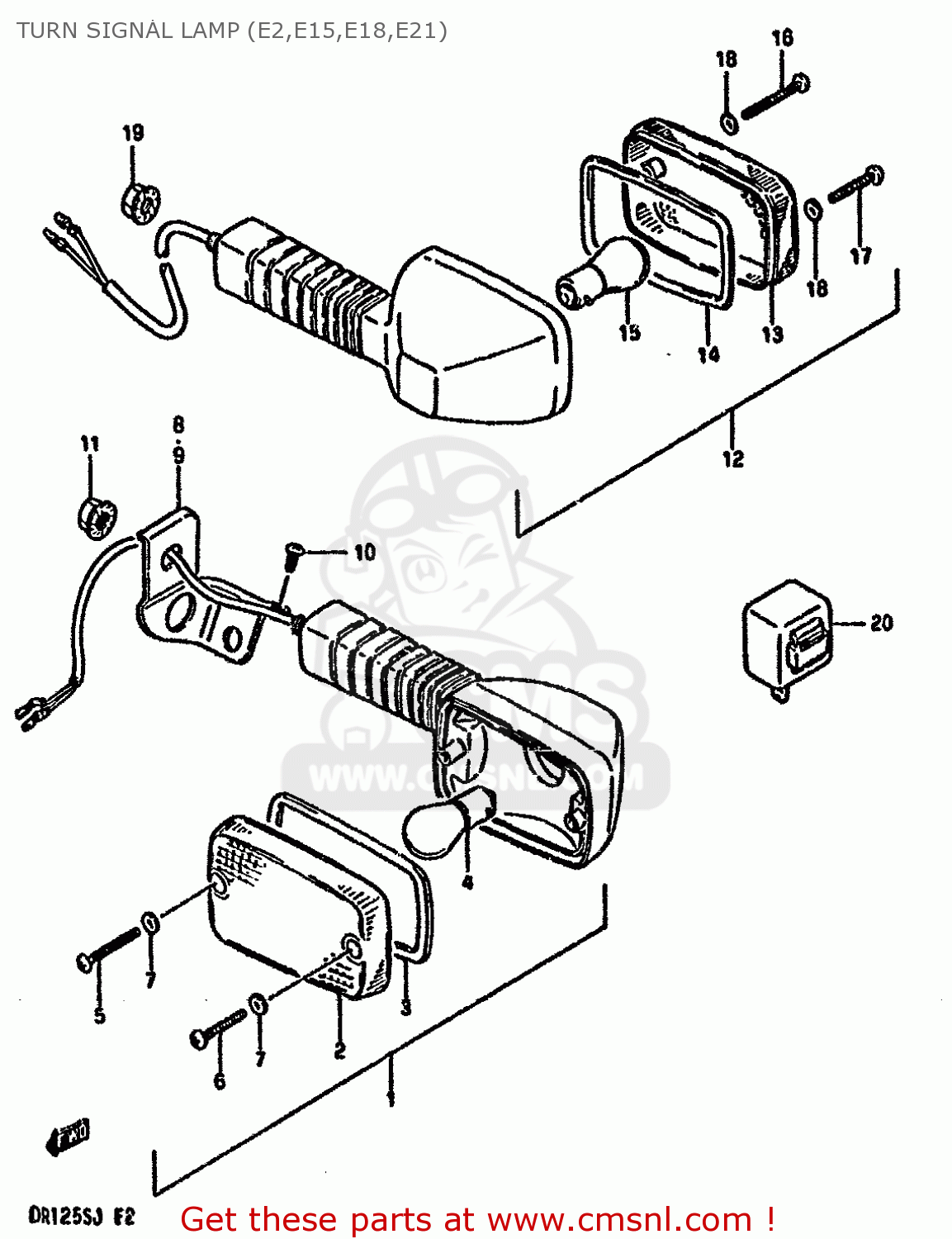 TURN SIGNAL LAMP (E2,E15,E18,E21) DR125S 1988 (J) UNITED KINGDOM FRANCE FINLAND (E02 E04 E15)