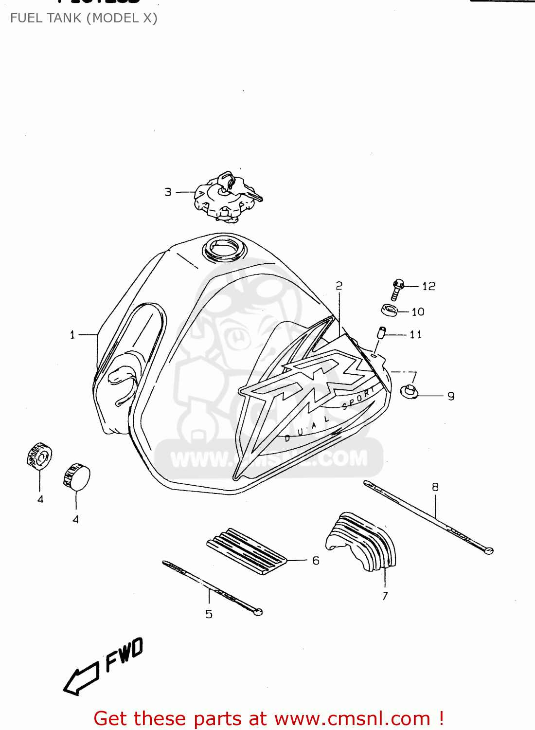 FUEL TANK (MODEL X) DR125SE 1998 (W) (E04 E18 E22 E34)