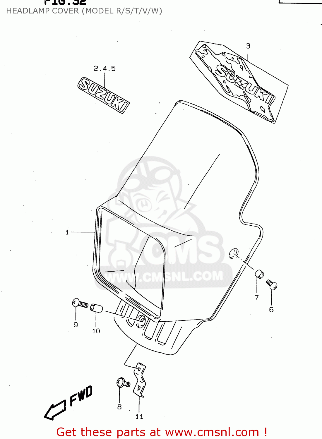 HEADLAMP COVER (MODEL R/S/T/V/W) DR125SEU 1998 (W) GERMANY (E22)