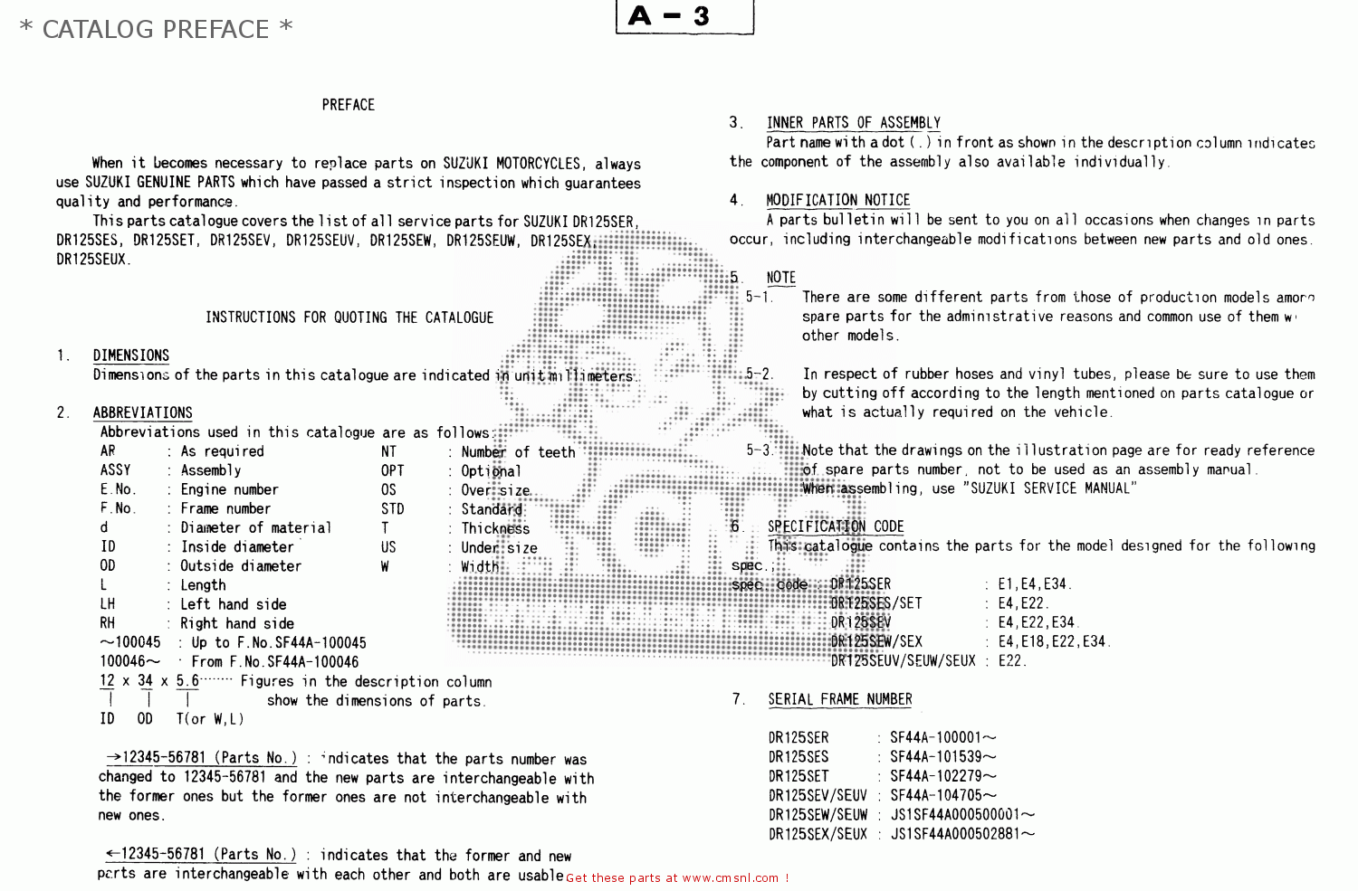 * CATALOG PREFACE * DR125SEU 1999 (X) GERMANY (E22)