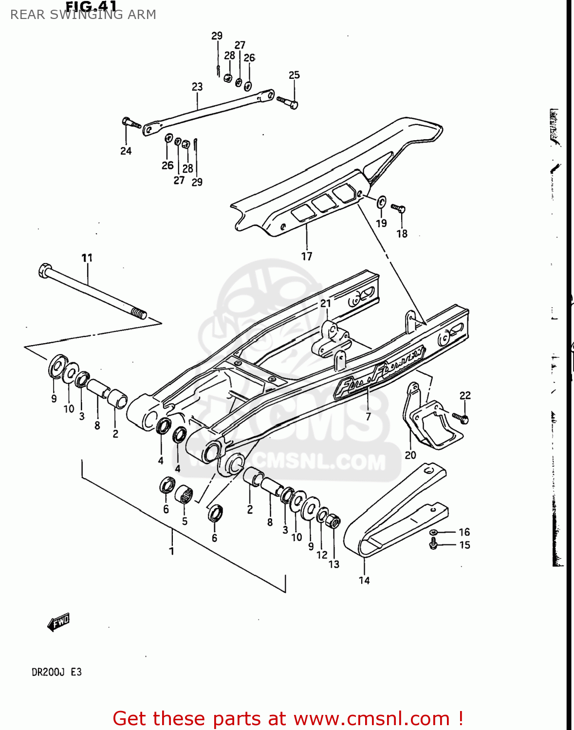 REAR SWINGING ARM DR200 1987 (H) USA (E03)