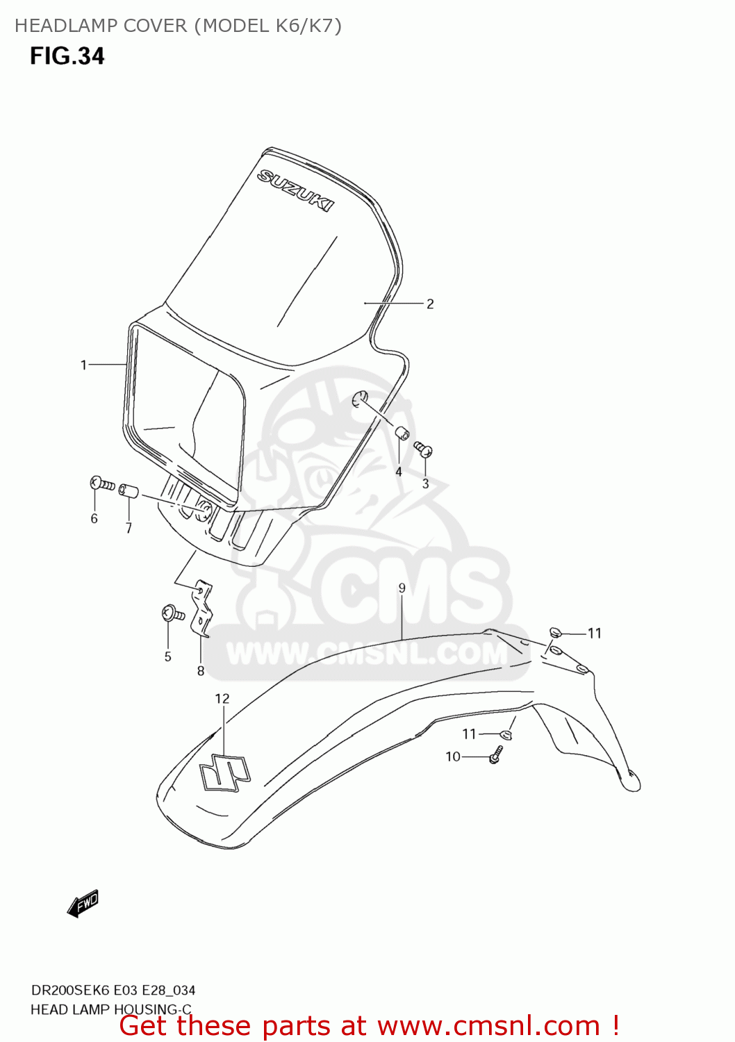 HEADLAMP COVER (MODEL K6/K7) DR200SE 2008 (K8) USA (E03)