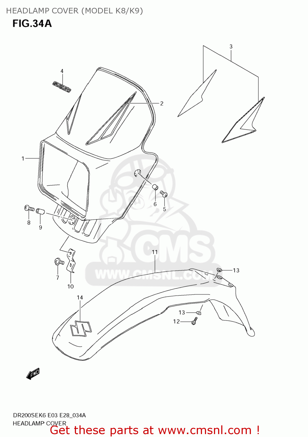 HEADLAMP COVER (MODEL K8/K9) DR200SE 2009 (K9) USA (E03)