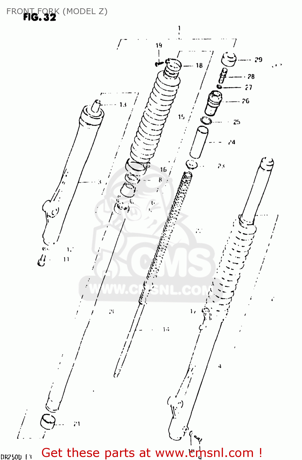 FRONT FORK (MODEL Z) DR250 1983 (D) USA (E03)