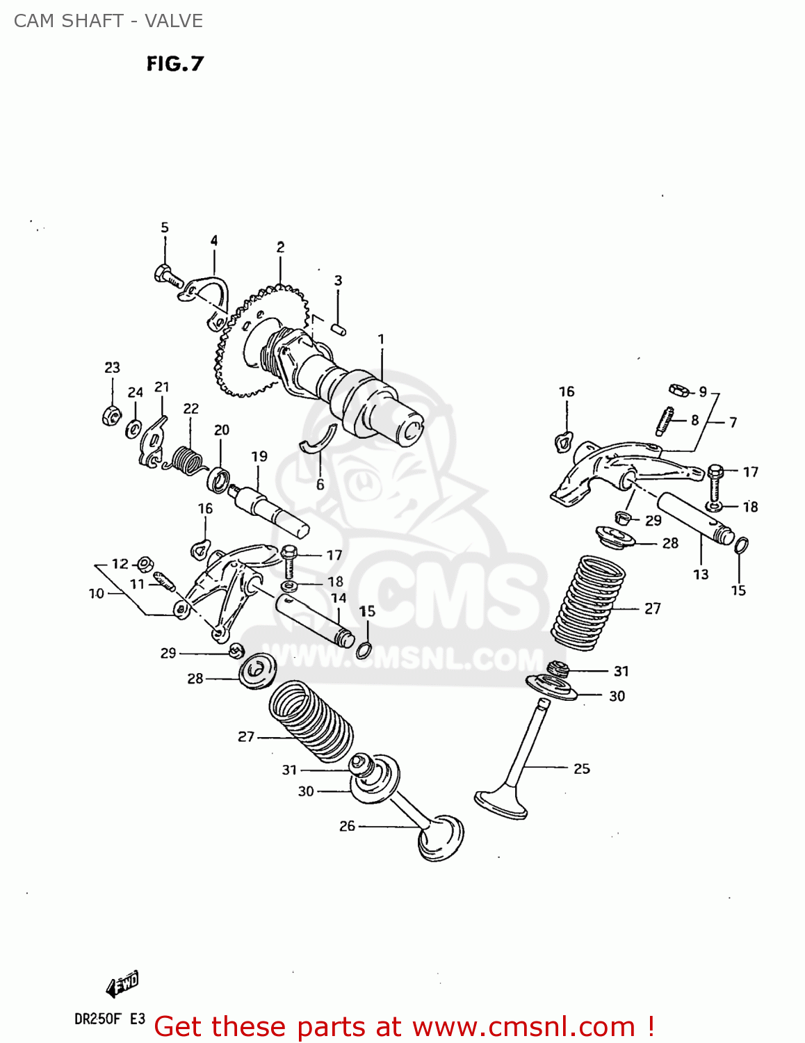 CAM SHAFT - VALVE DR250 1985 (F) USA (E03)