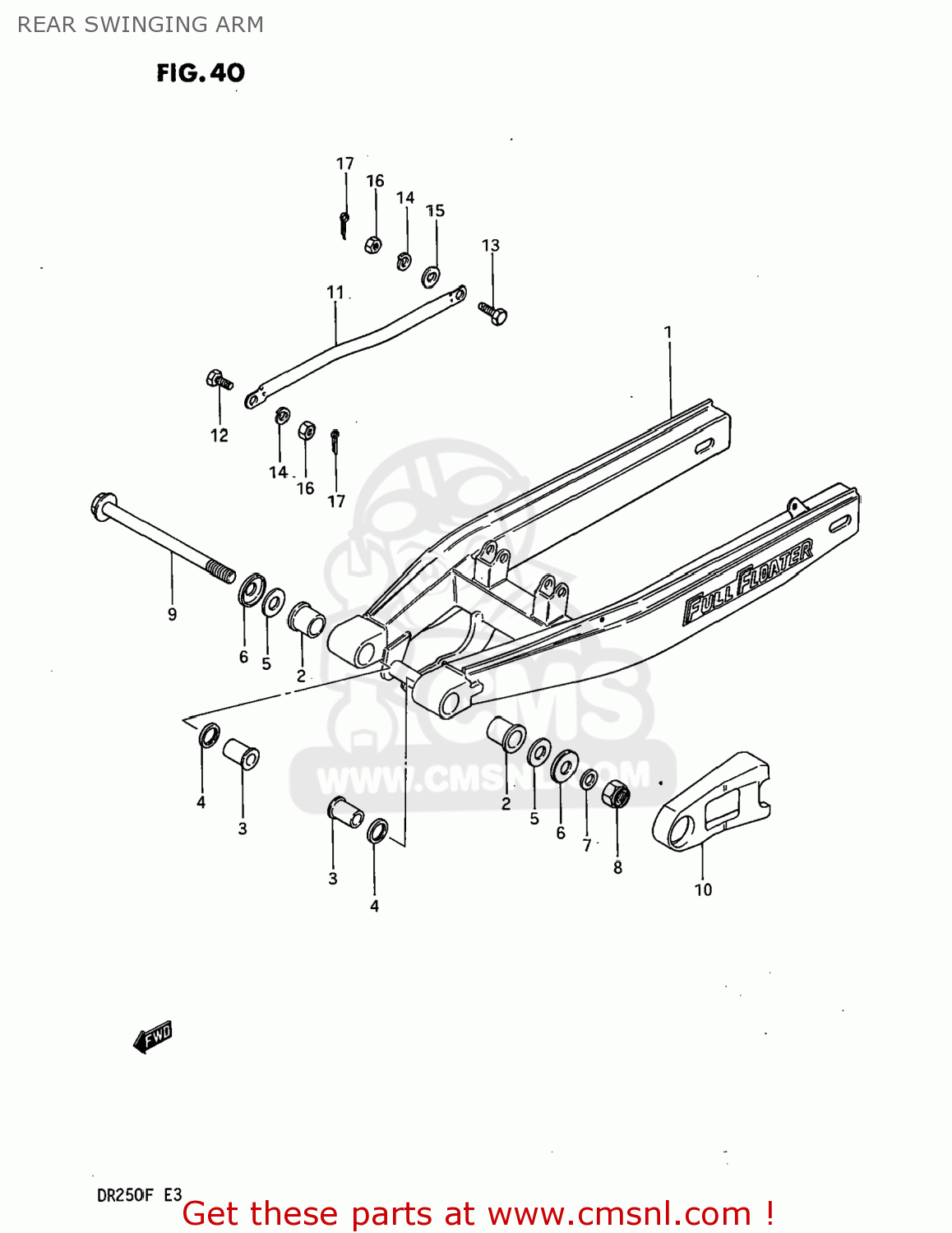 REAR SWINGING ARM DR250 1985 (F) USA (E03)